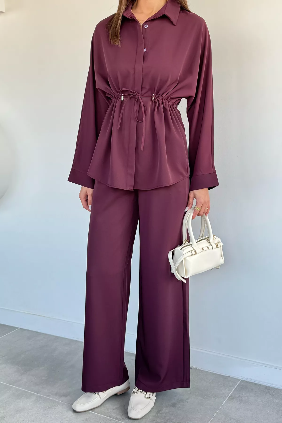 Kadın Oversize Bel Büzgülü İkili Takım