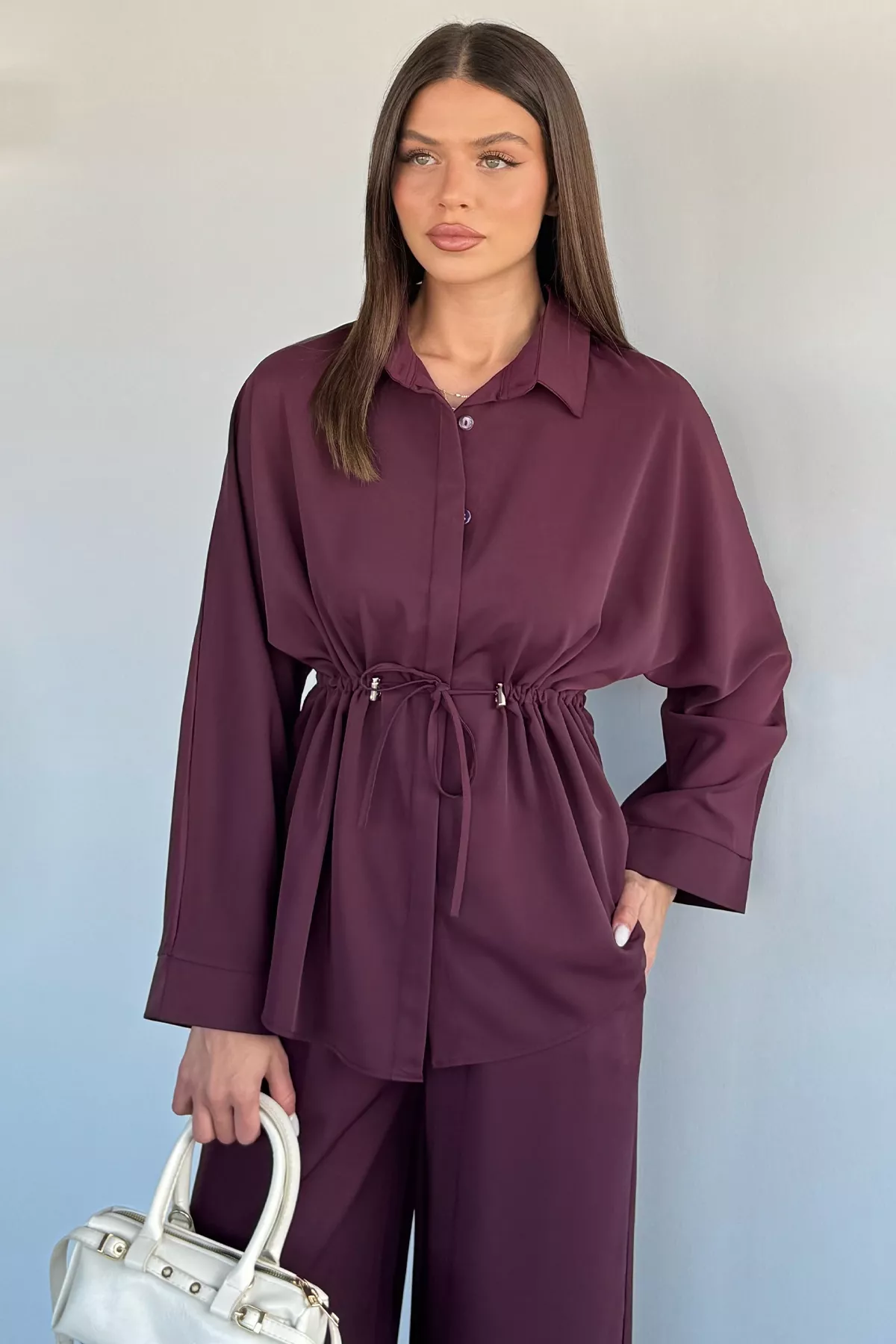 Kadın Oversize Bel Büzgülü İkili Takım