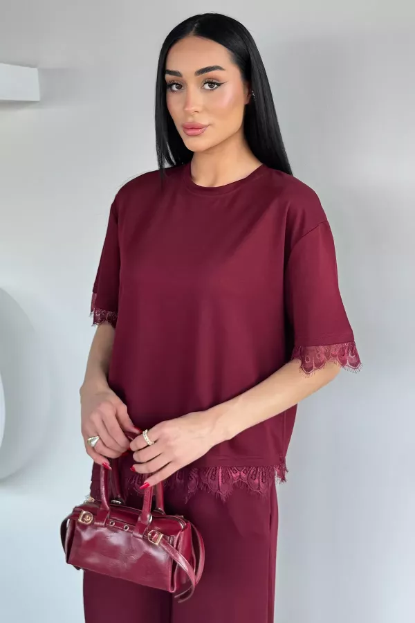 Kadın Kol Ve Etek Ucu Dantelli İkili Takım