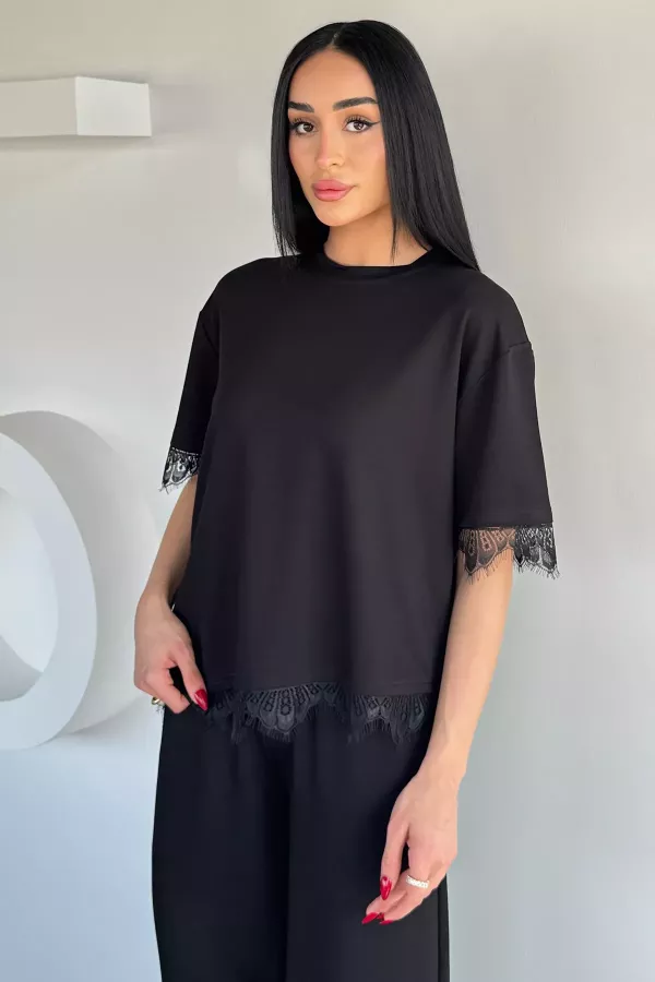 Kadın Kol Ve Etek Ucu Dantelli İkili Takım