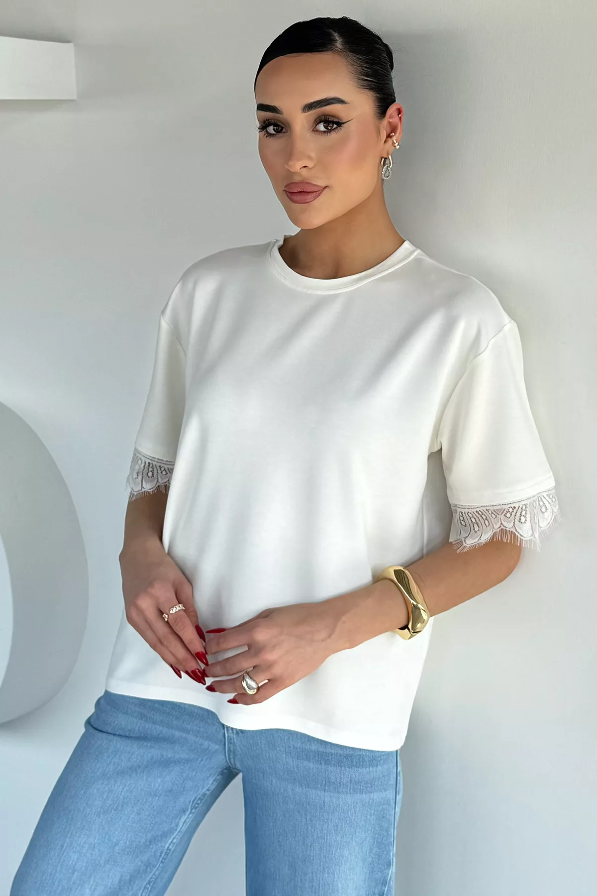 Kadın Sırt Detaylı Dantelli Tshirt