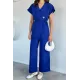 Kadın Kruveza Yaka Bel Kuşaklı İkili Takım