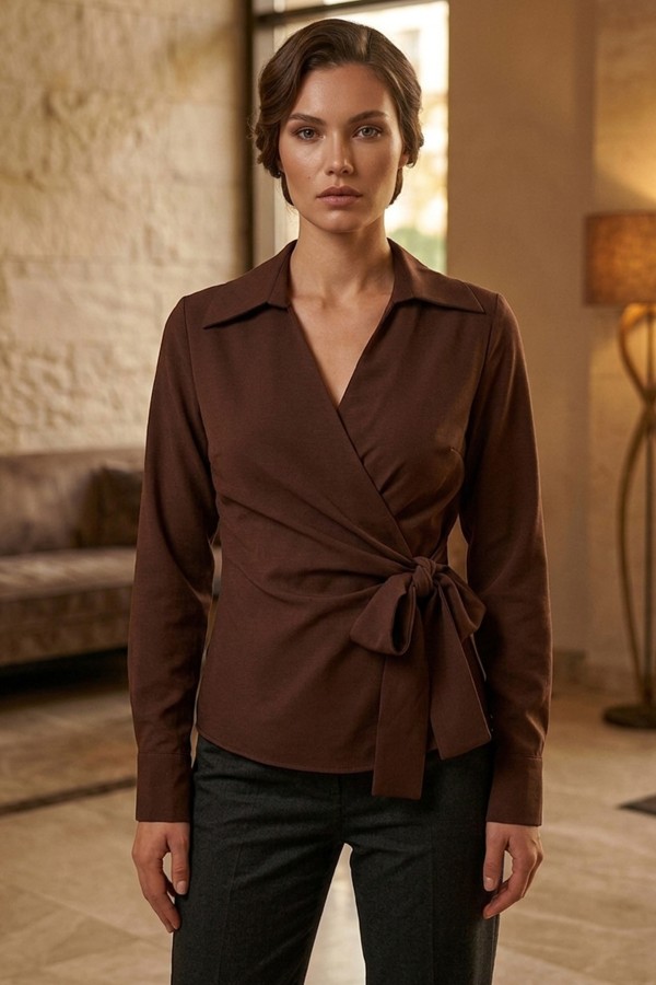 Kadın Bağlamalı Düz Gömlek