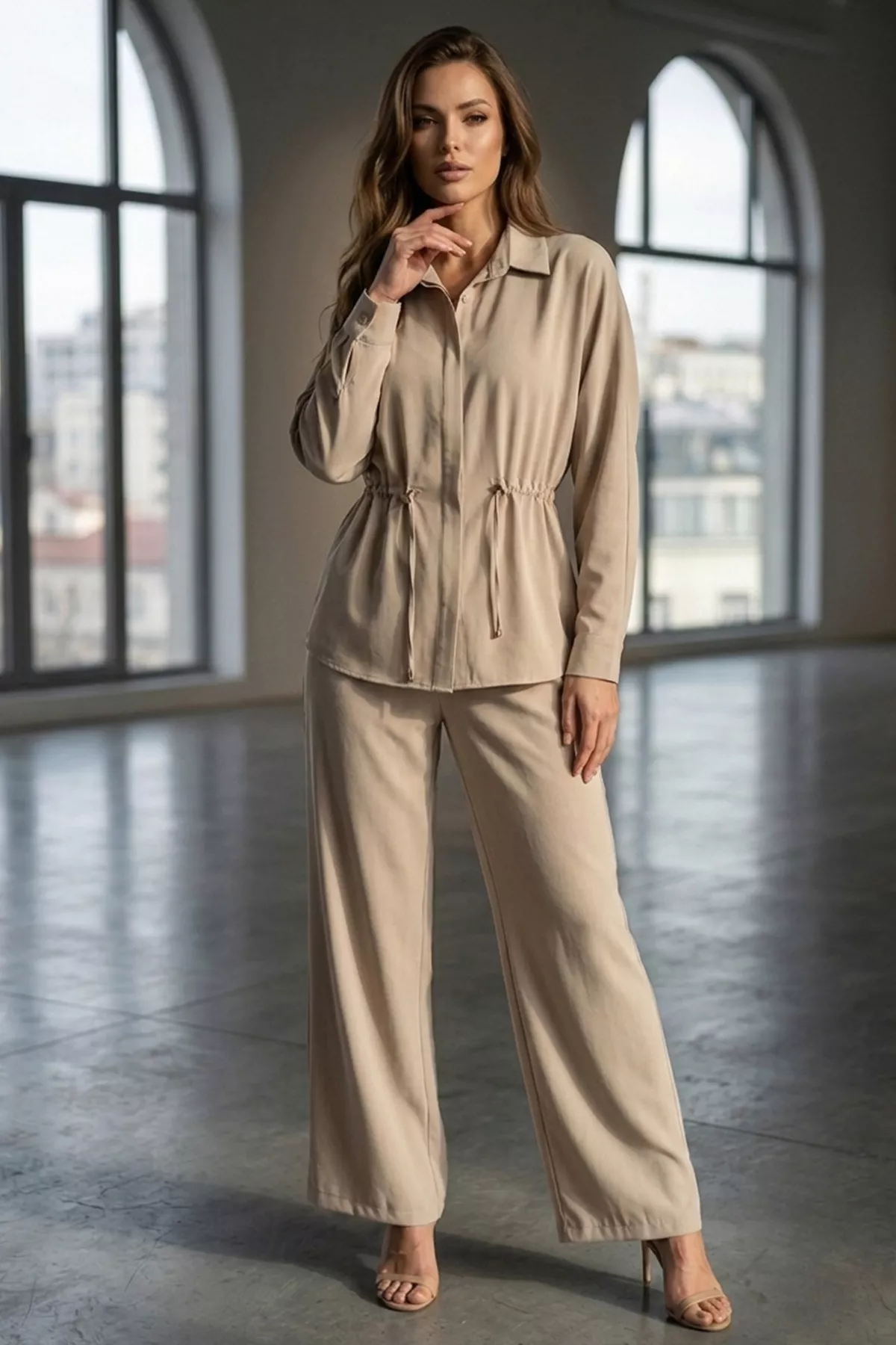 Kadın Oversize Bel Büzgülü İkili Takım