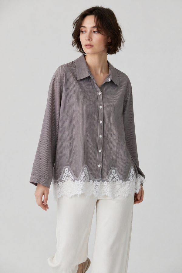 Kadın Etek Ucu Dantelli Gömlek