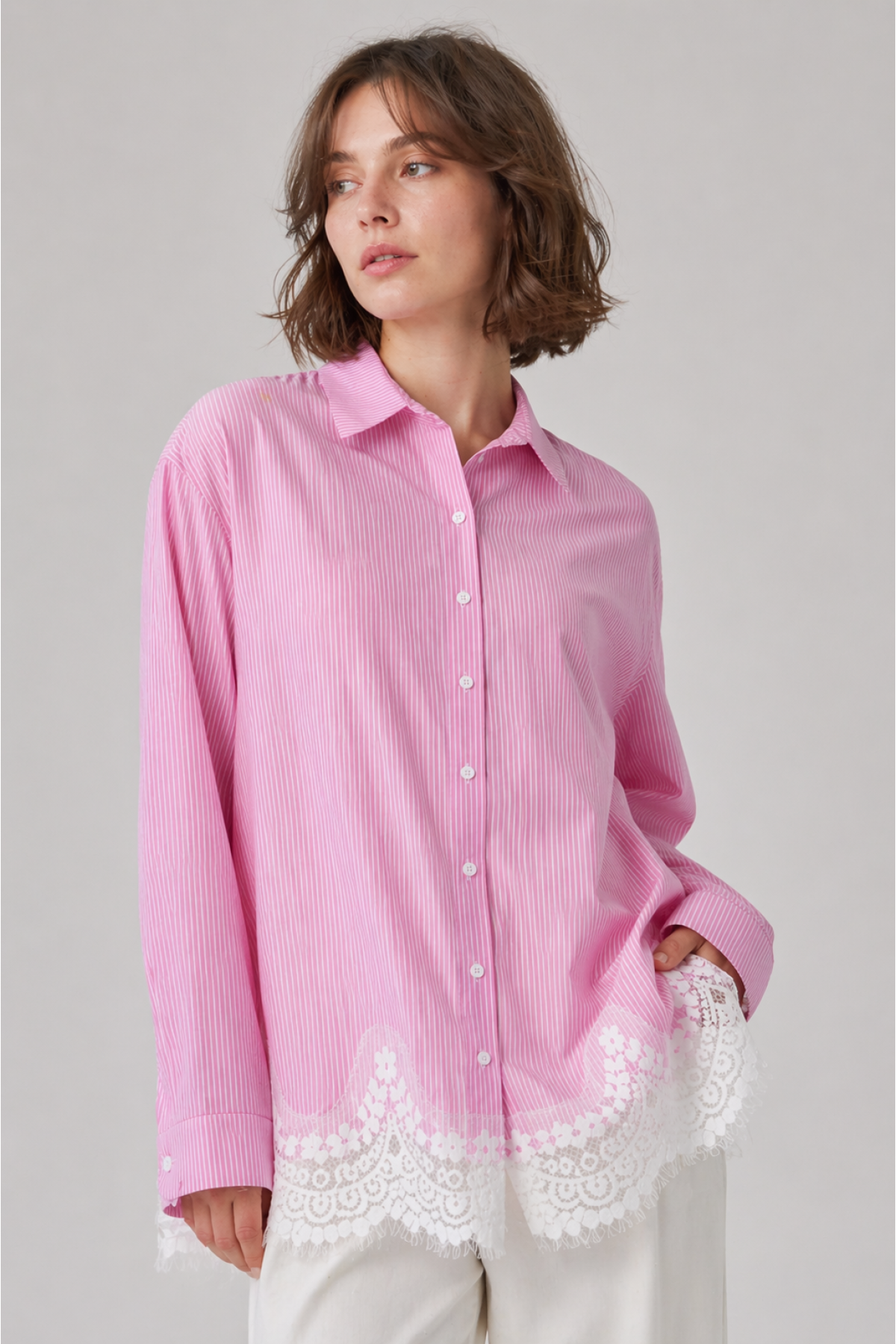 Kadın Etek Ucu Dantelli Gömlek