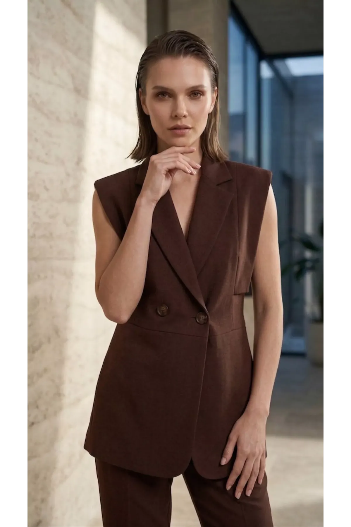 Kadın Kol Detaylı Blazer Yelek Takım