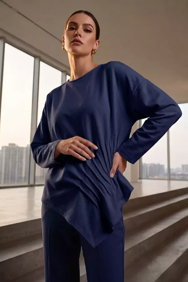 Kadın Bel Yükarı Doğru Büzgülü Bluz