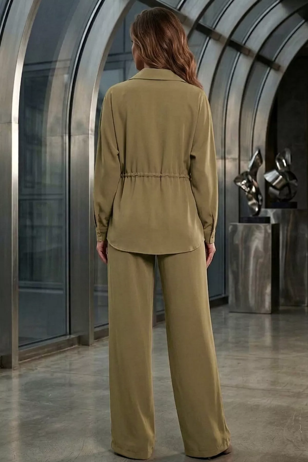 Kadın Oversize Bel Büzgülü İkili Takım