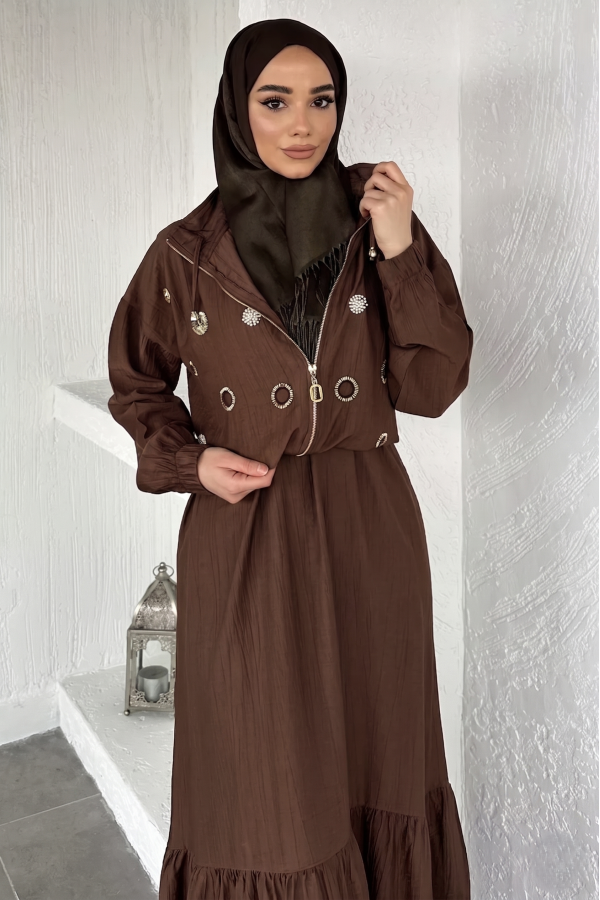 Kadın Ceketi Taşlı Elbise İkili Takım