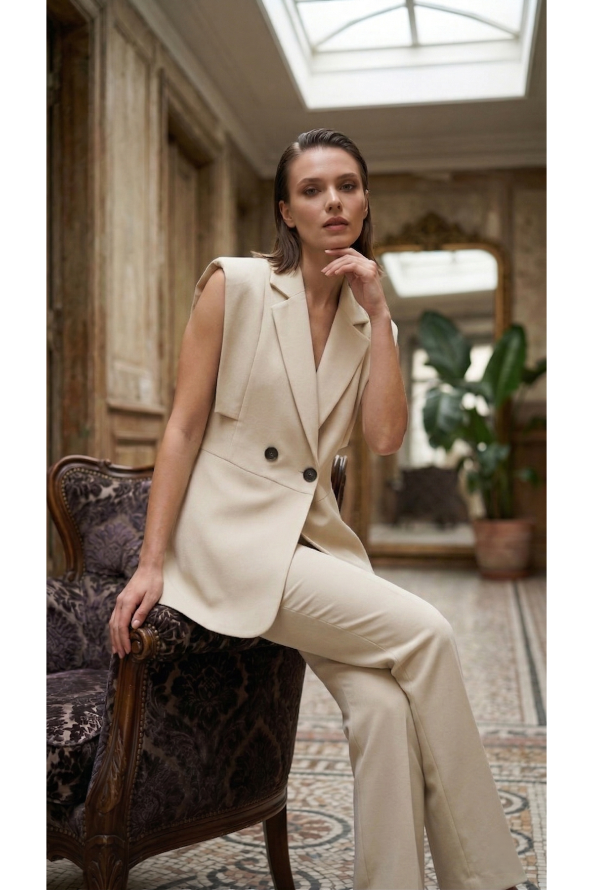 Kadın Kol Detaylı Blazer Yelek Takım