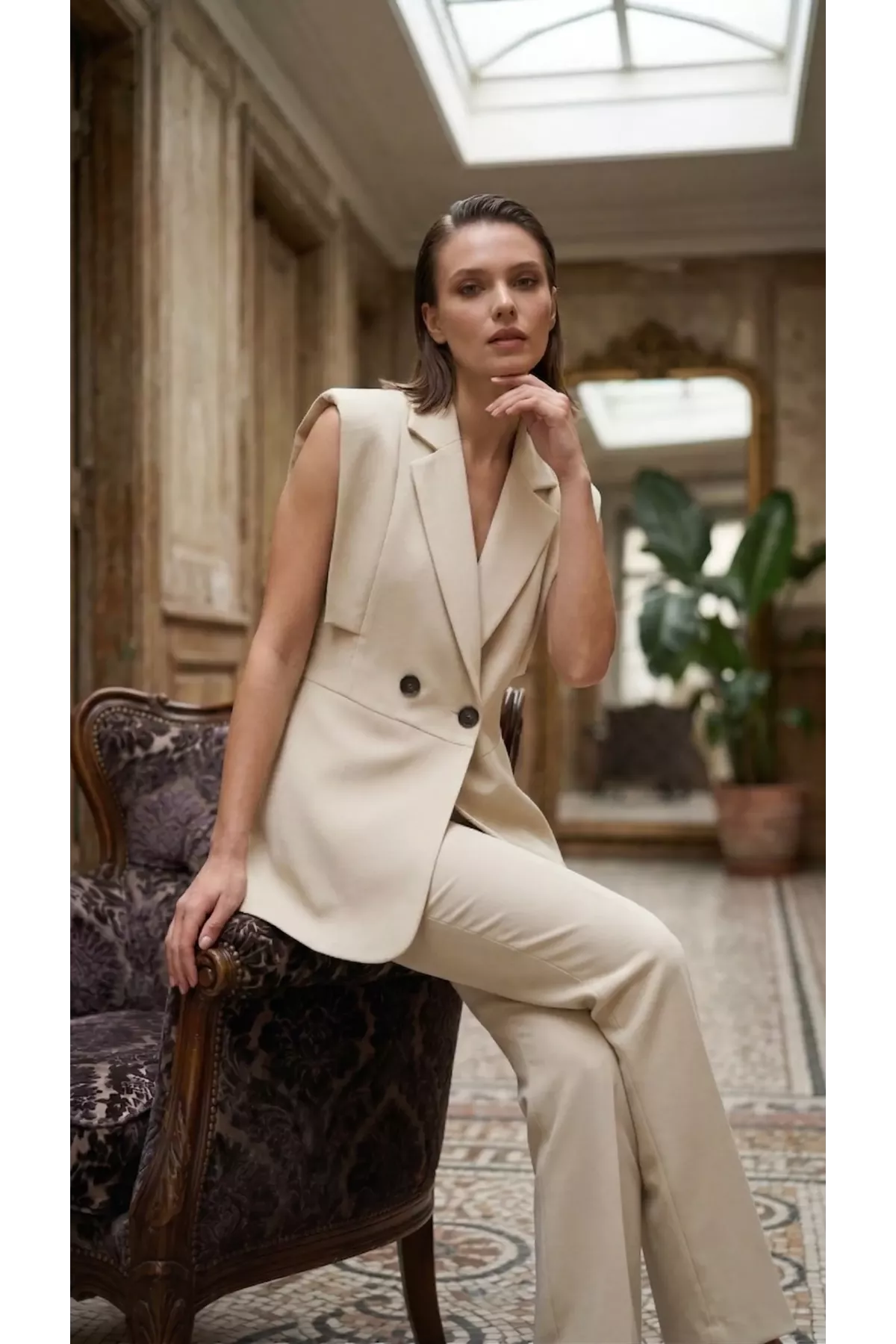 Kadın Kol Detaylı Blazer Yelek Takım