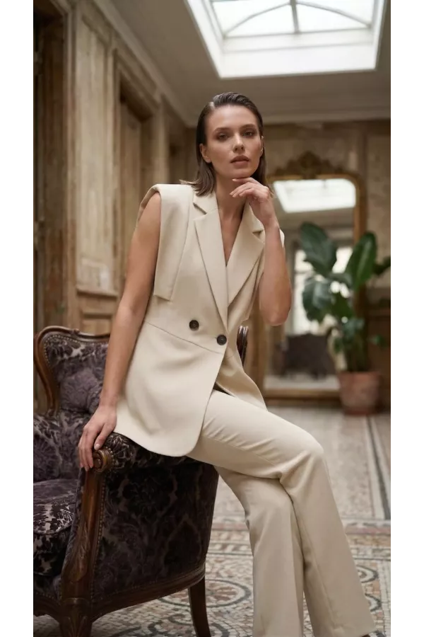 Kadın Kol Detaylı Blazer Yelek Takım