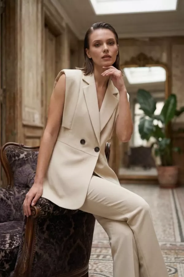 Kadın Kol Detaylı Blazer Yelek Takım