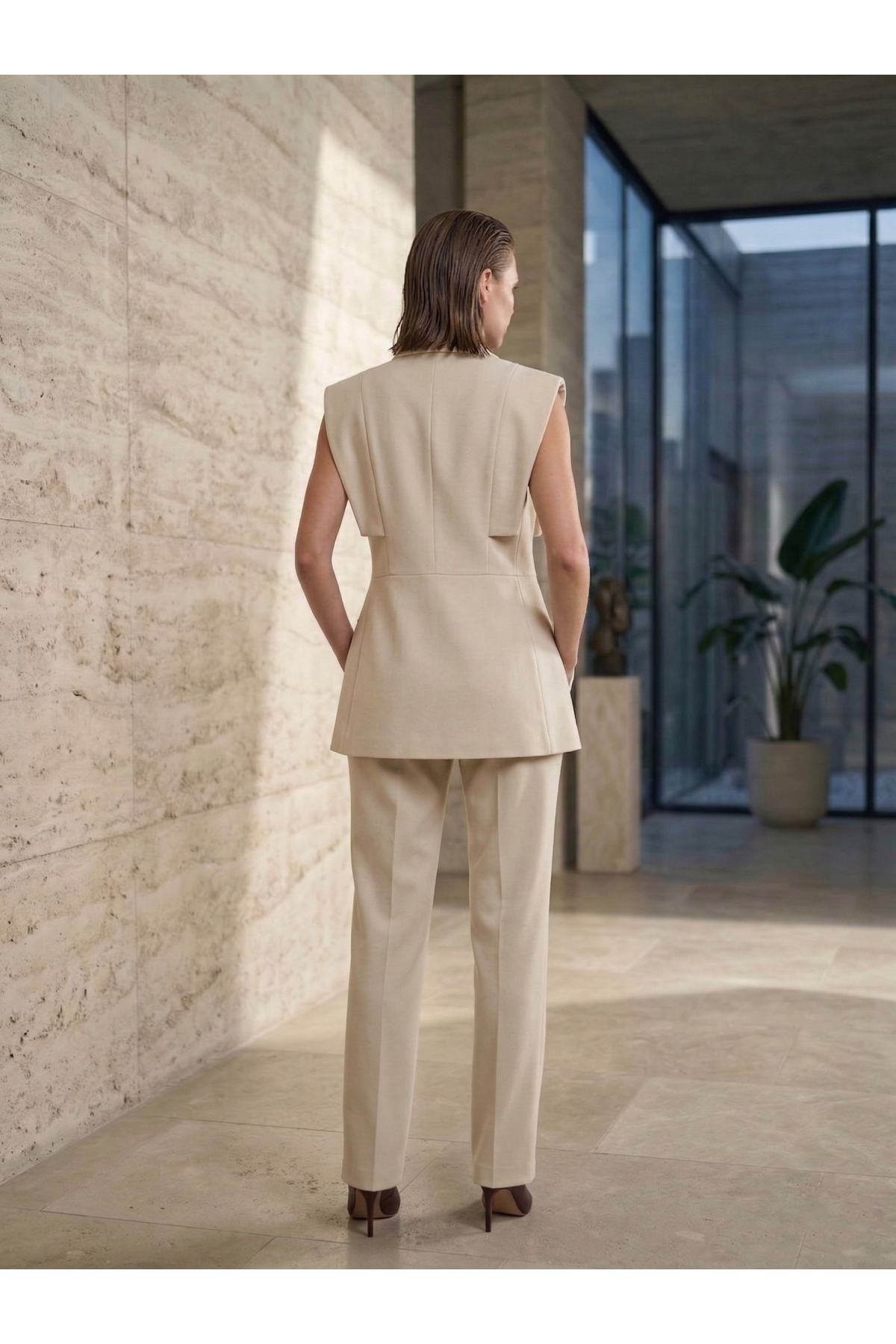 Kadın Kol Detaylı Blazer Yelek Takım