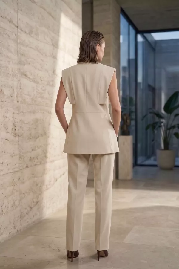 Kadın Kol Detaylı Blazer Yelek Takım
