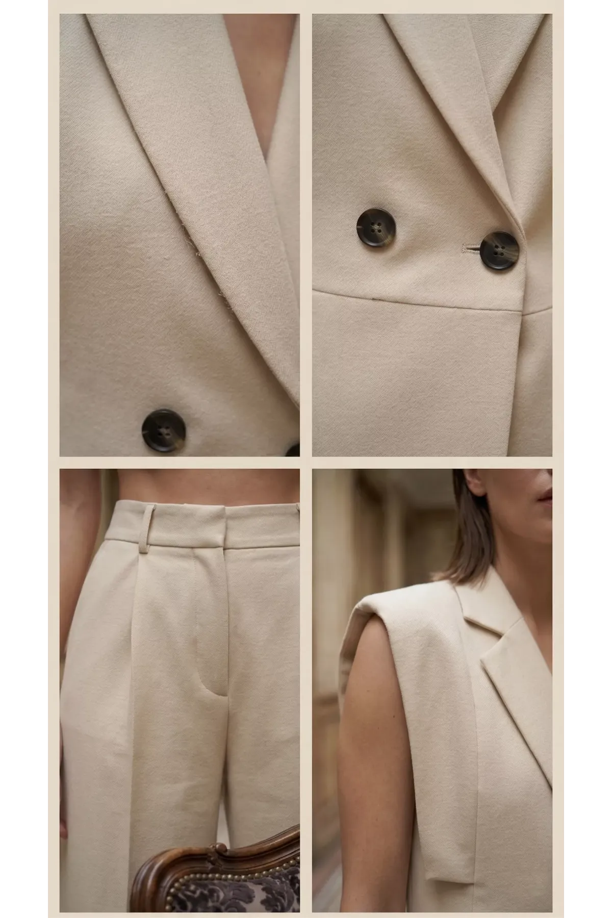 Kadın Kol Detaylı Blazer Yelek Takım