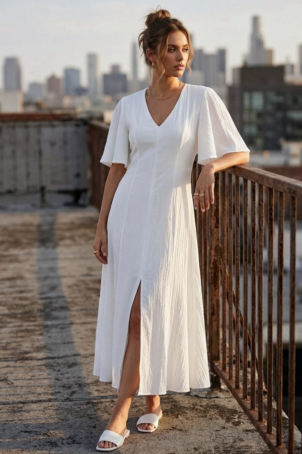 Kadın Kısa Kollu Yırtmaçlı Elbise