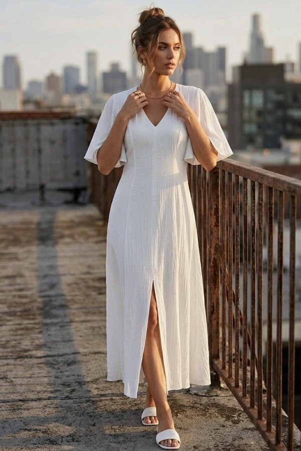 Kadın Kısa Kollu Yırtmaçlı Elbise