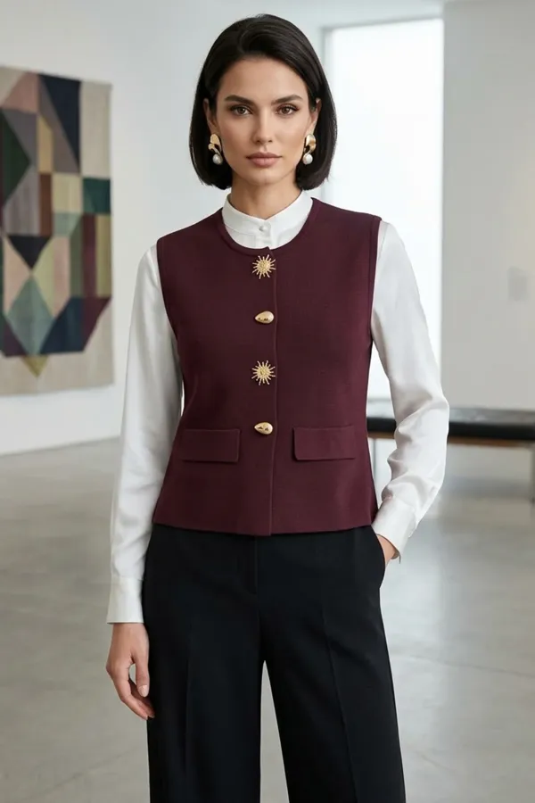 Kadın Güneş Düğmeli Blazer Yelek