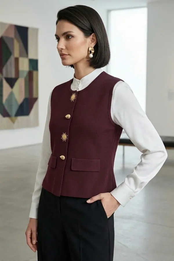 Kadın Güneş Düğmeli Blazer Yelek