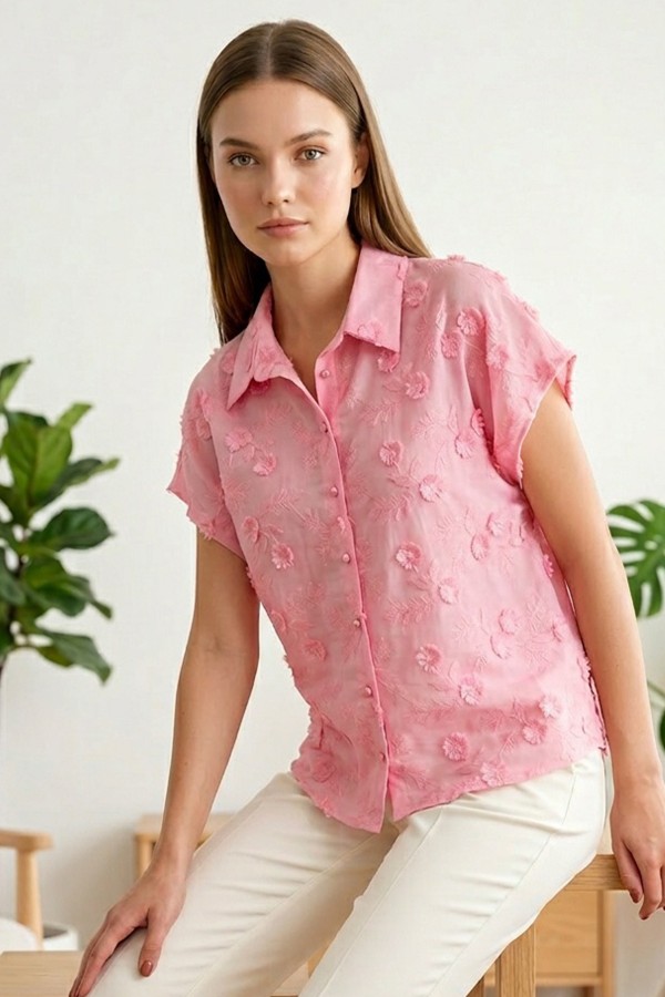 Kadın Kısa Kollu Desenli Gömlek