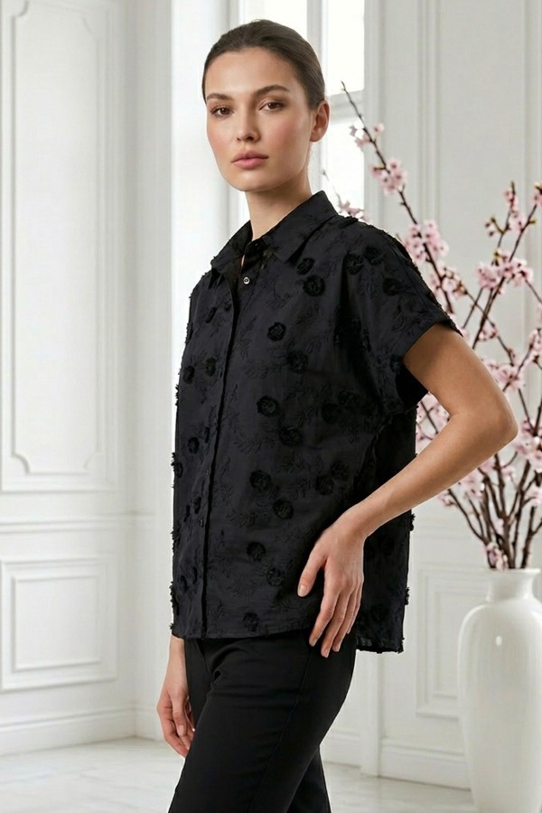 Kadın Kısa Kollu Desenli Gömlek