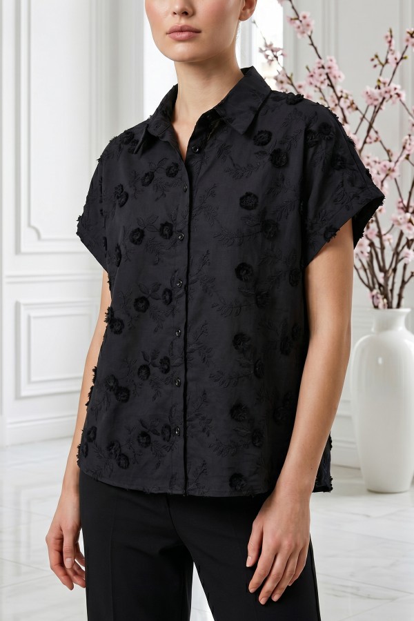 Kadın Kısa Kollu Desenli Gömlek