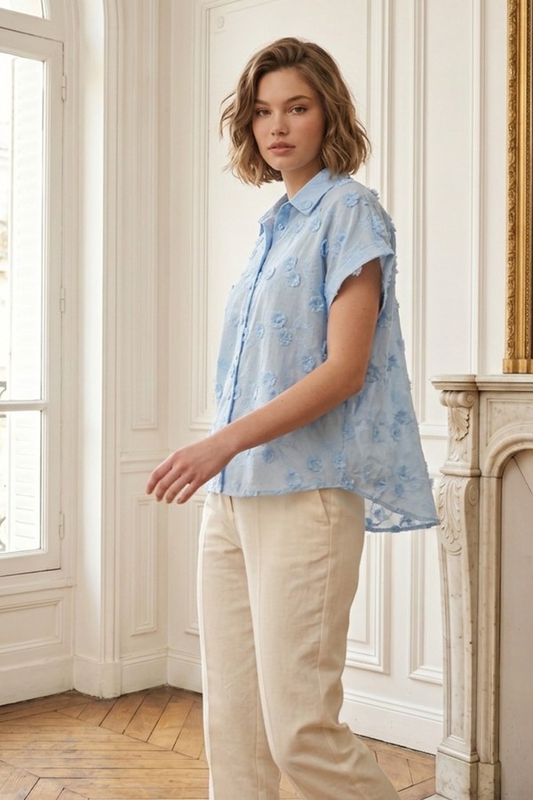 Kadın Kısa Kollu Desenli Gömlek