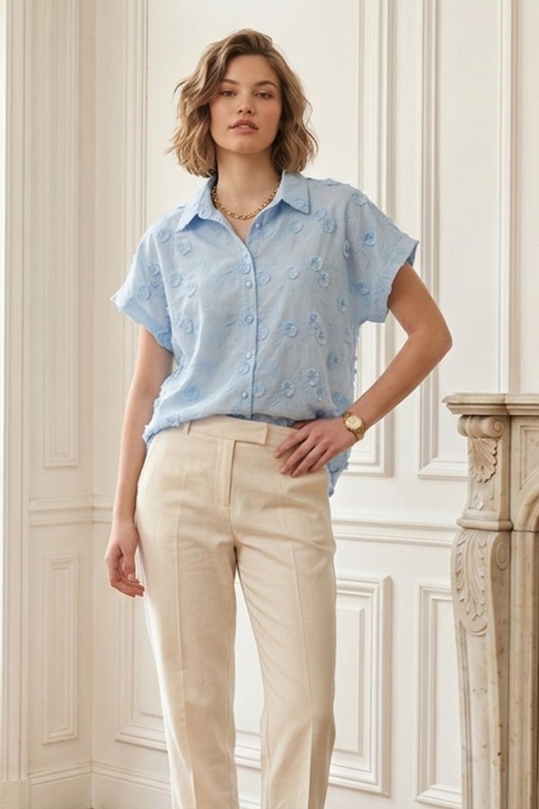 Kadın Kısa Kollu Desenli Gömlek