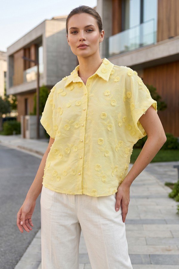 Kadın Kısa Kollu Desenli Gömlek