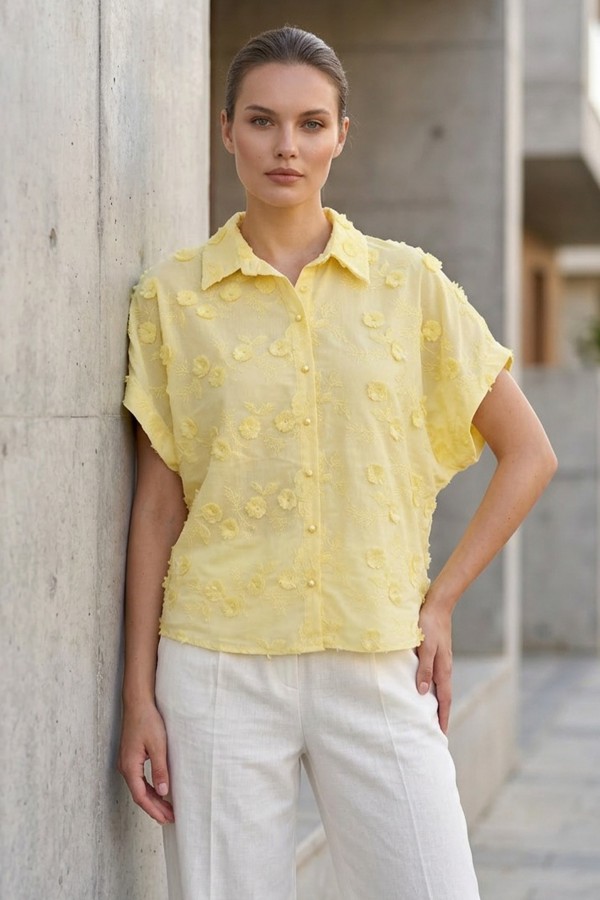 Kadın Kısa Kollu Desenli Gömlek