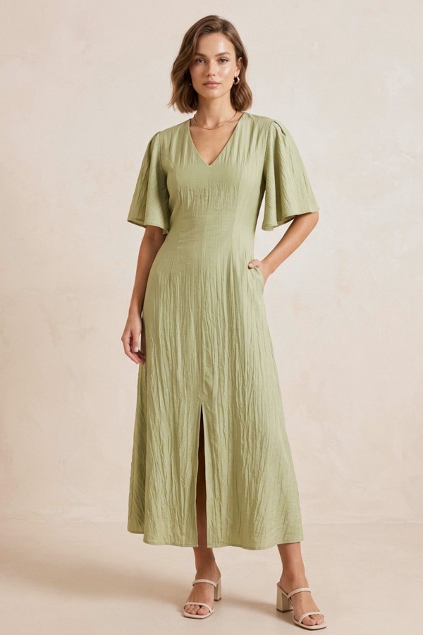 Kadın Kısa Kollu Yırtmaçlı Elbise