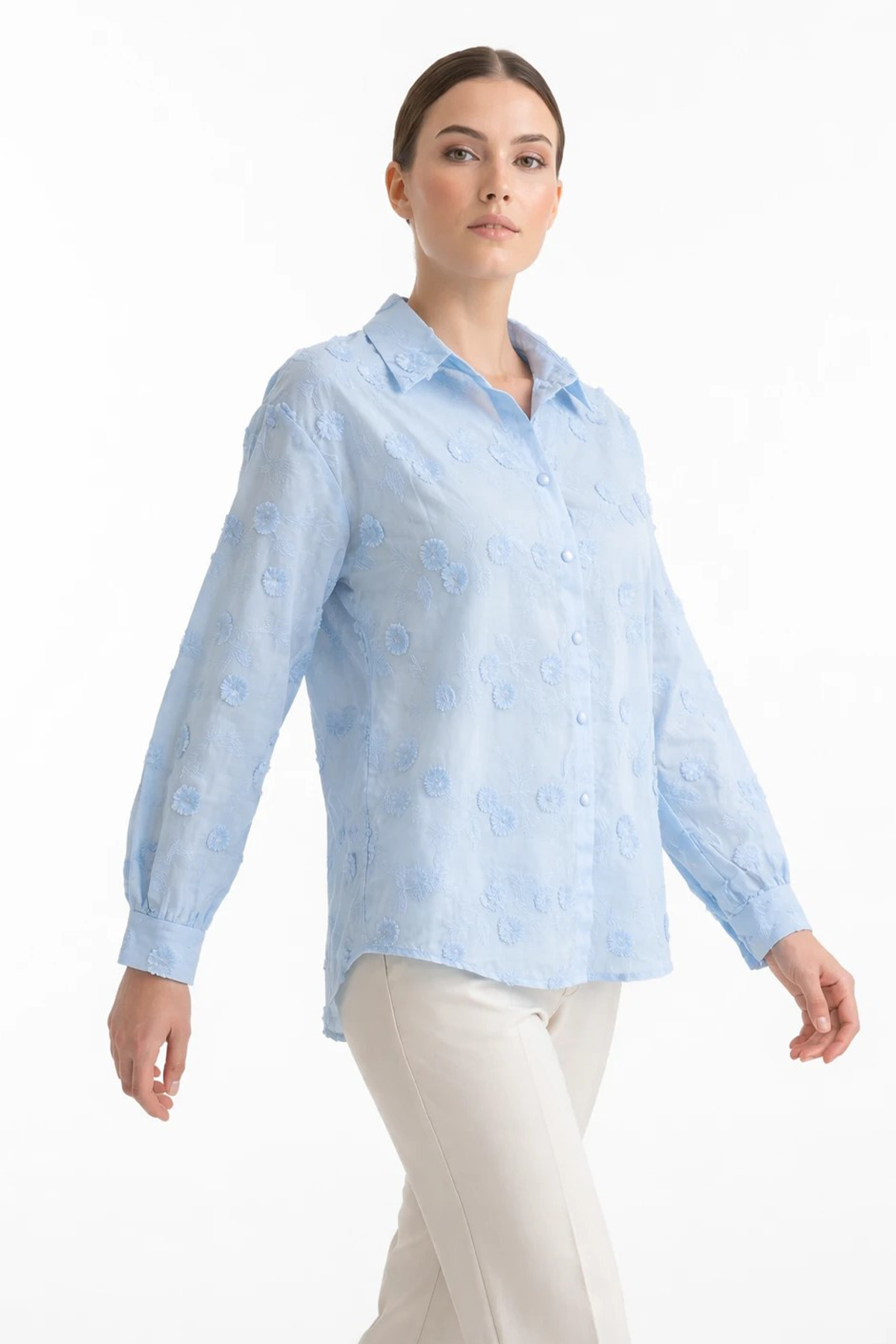 Kadın Kendiliğinden Motifli Gömlek