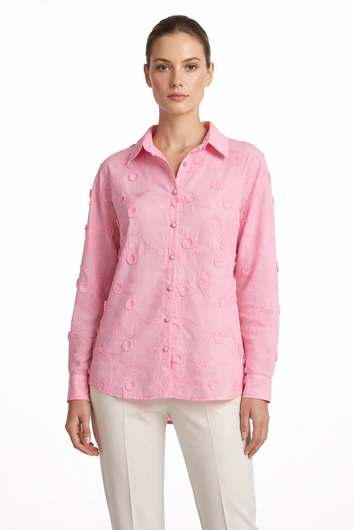 Kadın Kendiliğinden Motifli Gömlek