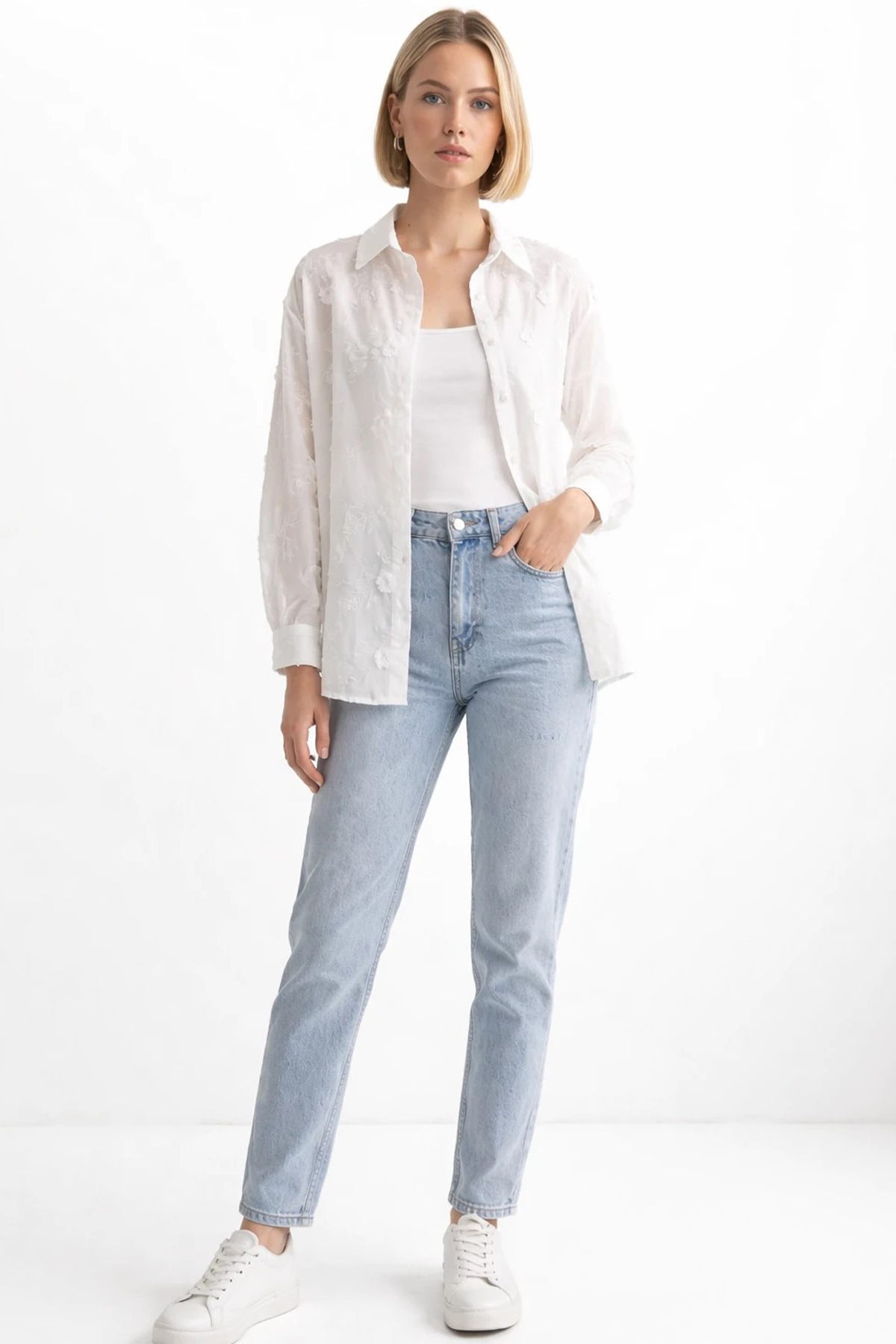 Kadın Kendiliğinden Motifli Gömlek