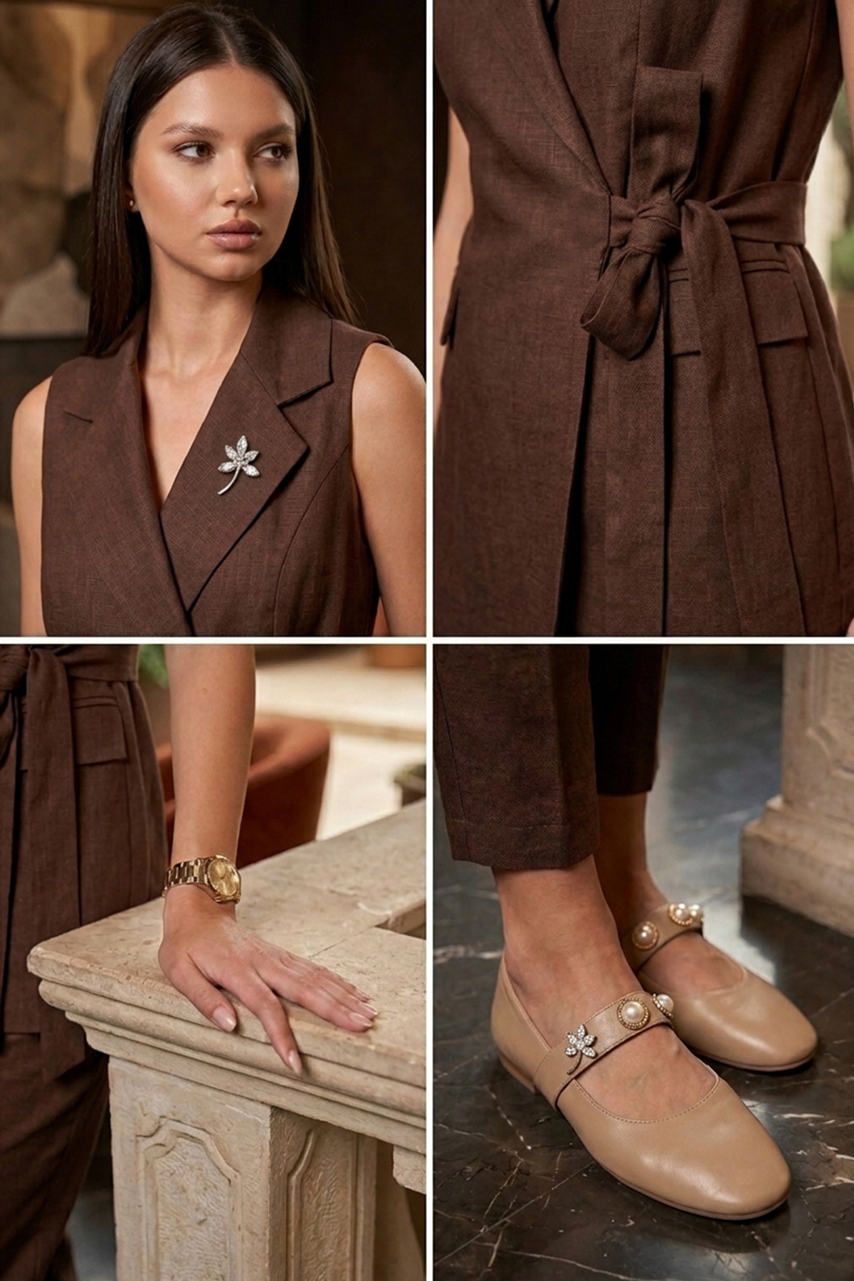 Kadın Yandan Bağlamalı Yelekli İkili Takım