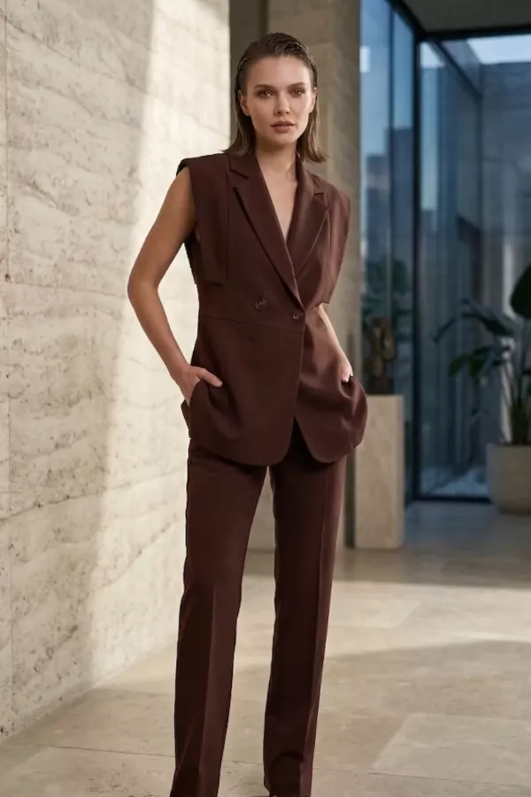 Kadın Kol Detaylı Blazer Yelek Takım