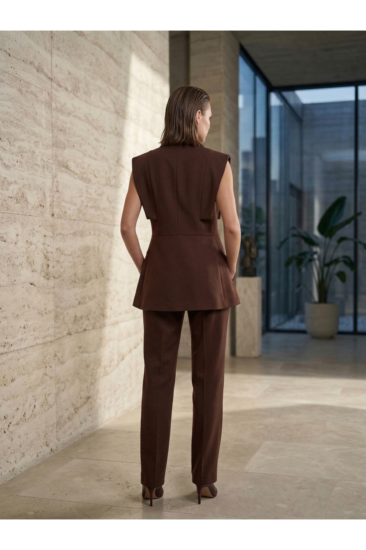 Kadın Kol Detaylı Blazer Yelek Takım