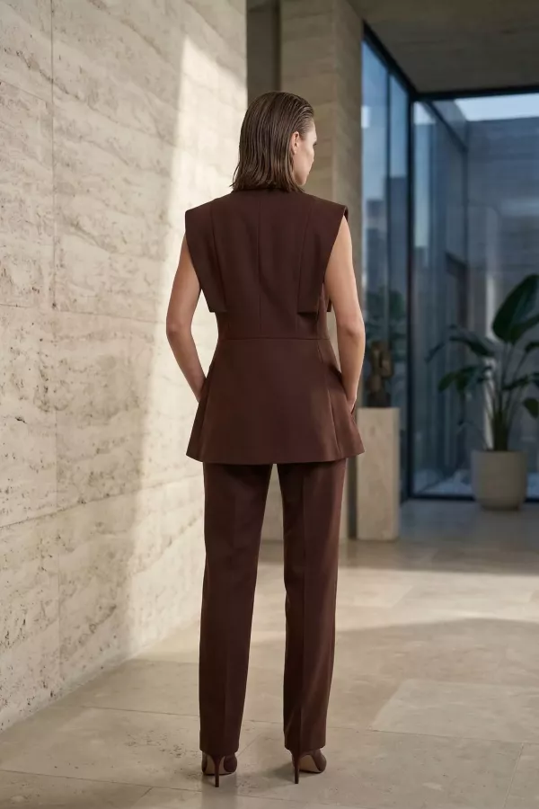 Kadın Kol Detaylı Blazer Yelek Takım