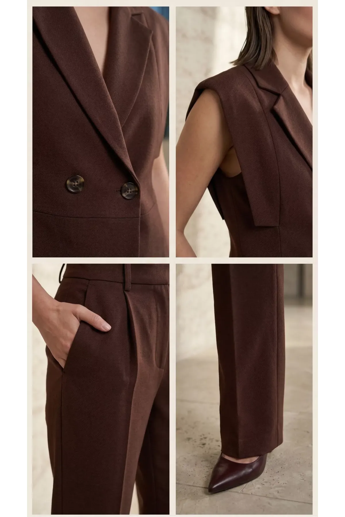 Kadın Kol Detaylı Blazer Yelek Takım