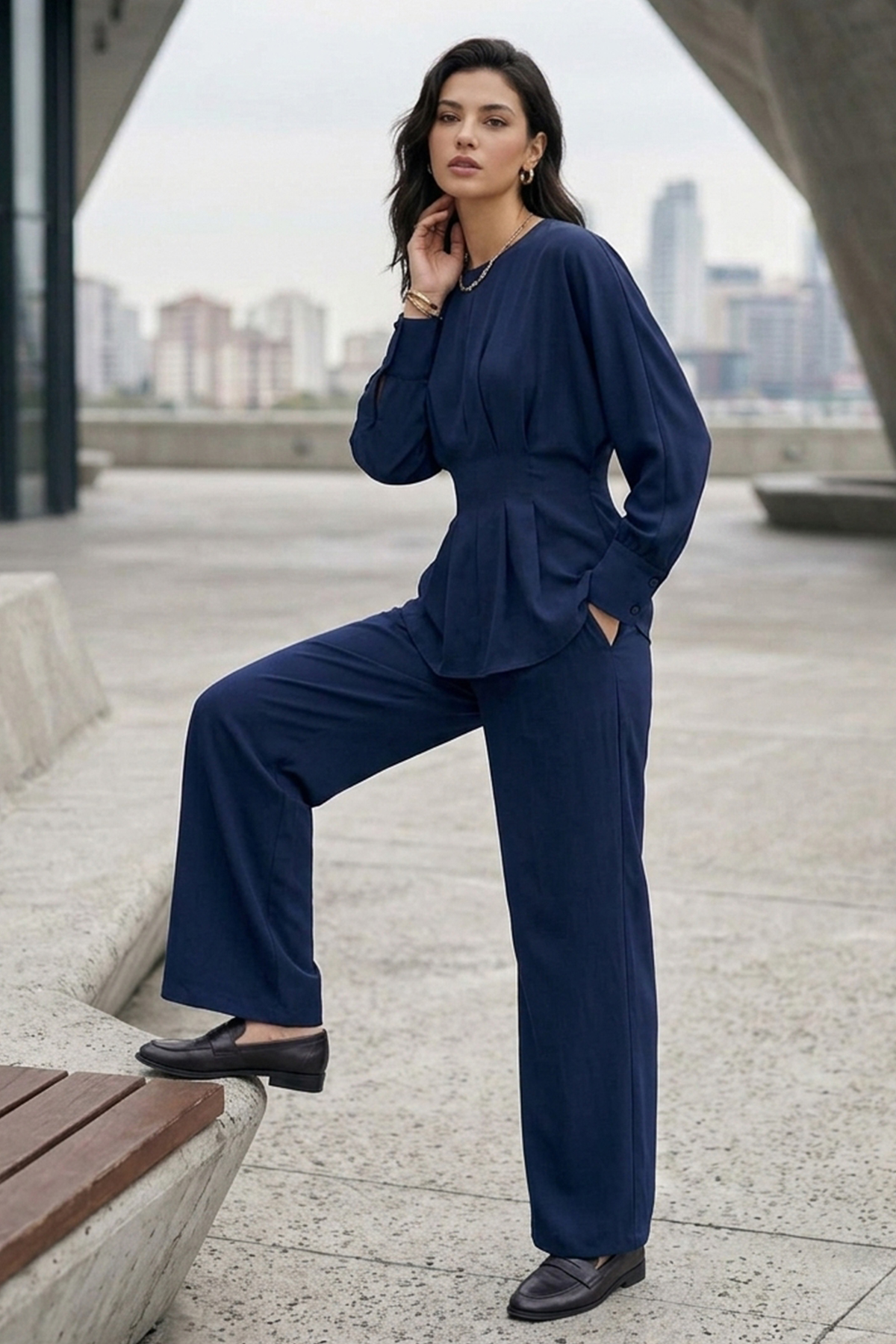 kadın bel drapeli ikili takım