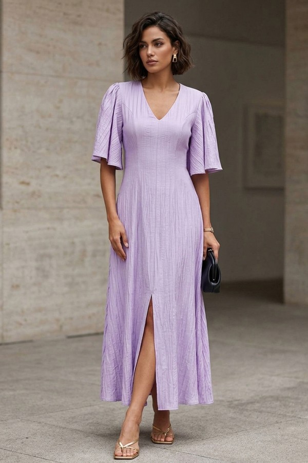 Kadın Kısa Kollu Yırtmaçlı Elbise