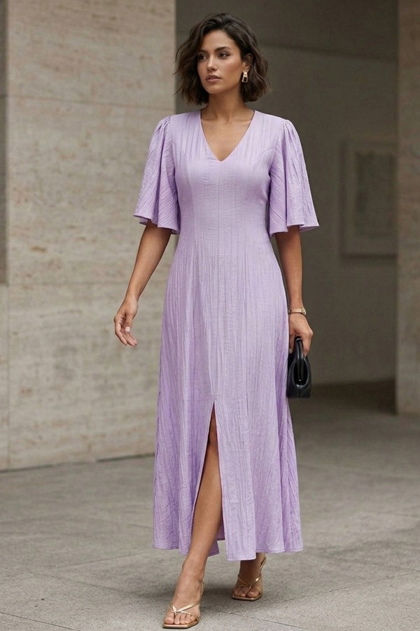 Kadın Kısa Kollu Yırtmaçlı Elbise