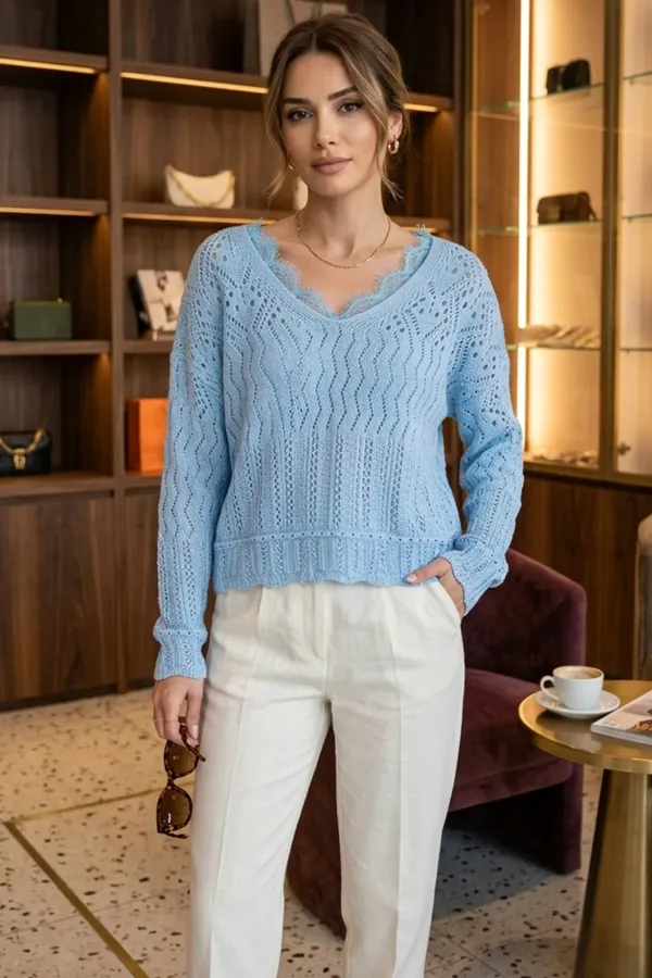 Kadın Yakası Dantel Detaylı Bluz