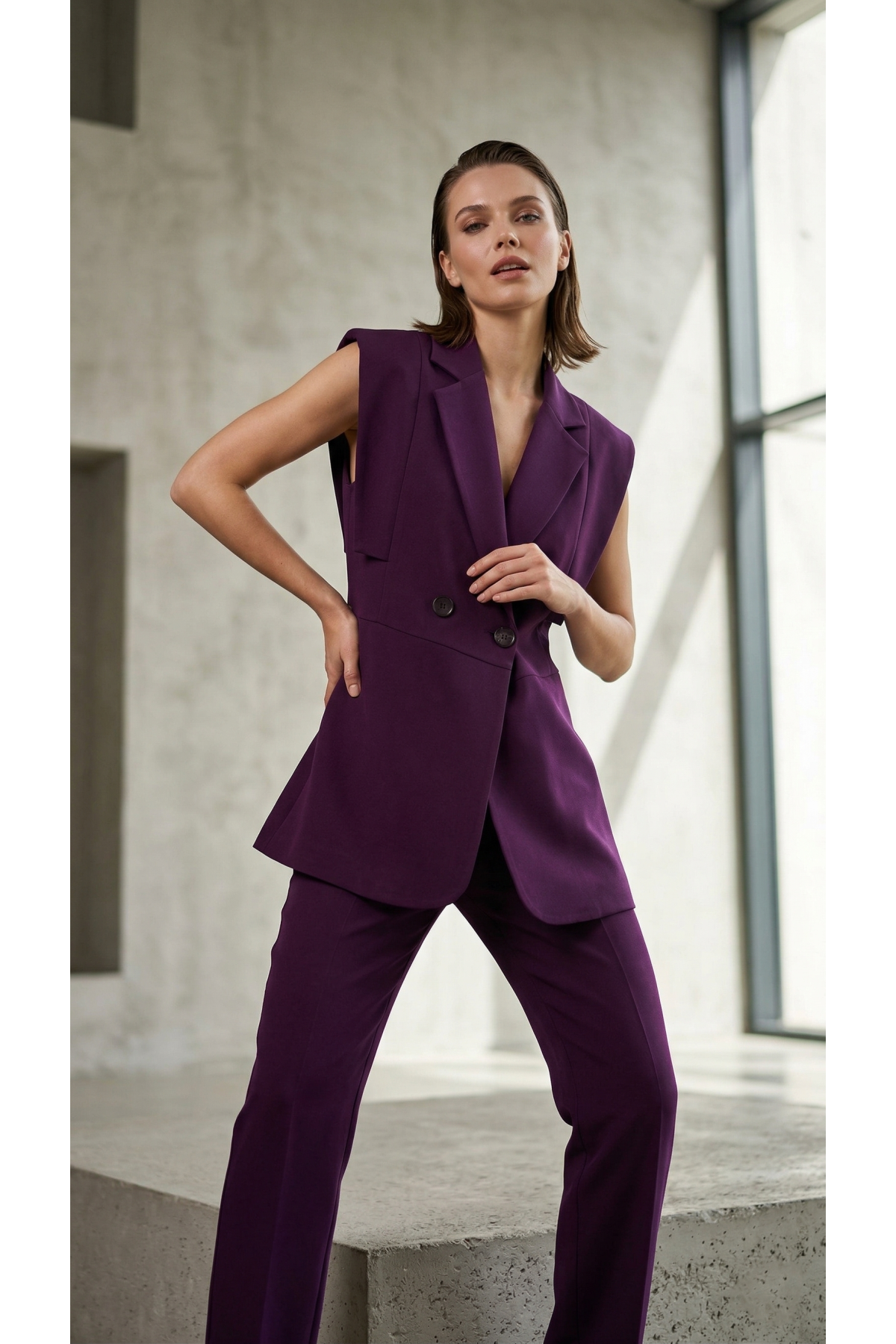 Kadın Kol Detaylı Blazer Yelek Takım