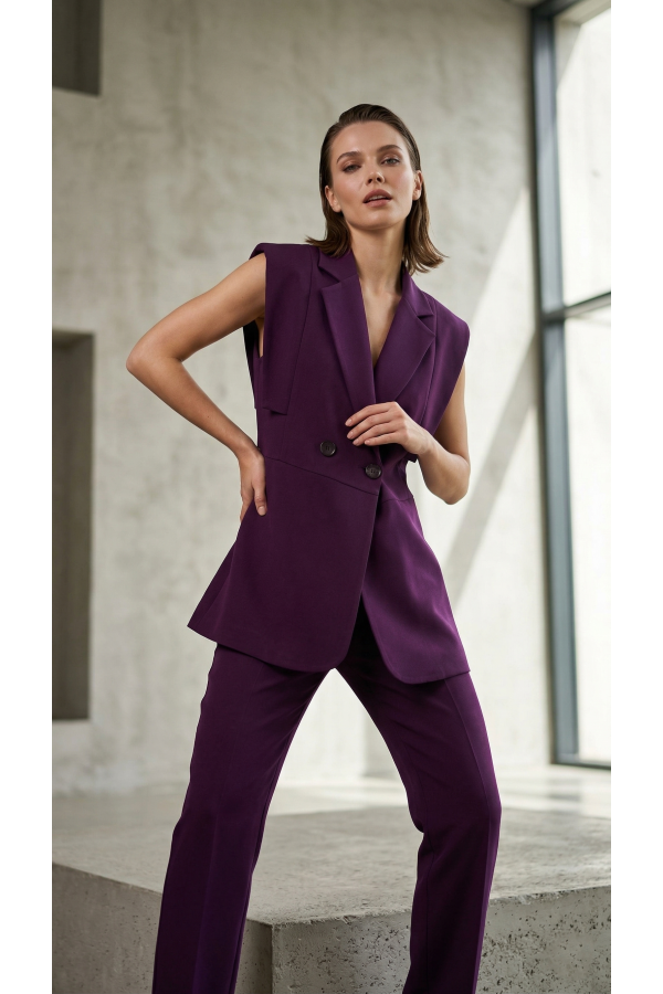 Kadın Kol Detaylı Blazer Yelek Takım