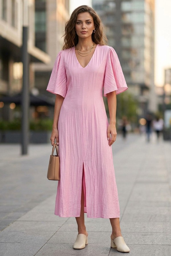 Kadın Kısa Kollu Yırtmaçlı Elbise