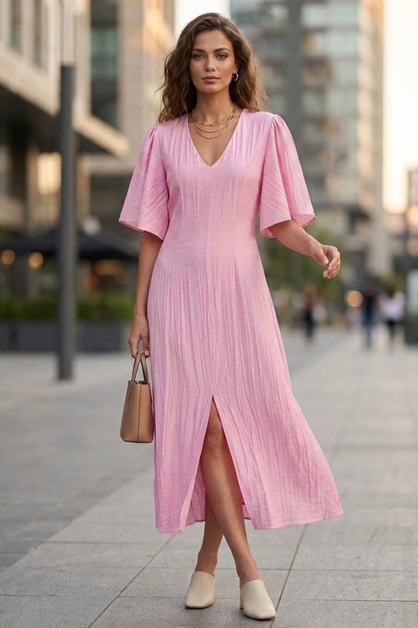 Kadın Kısa Kollu Yırtmaçlı Elbise