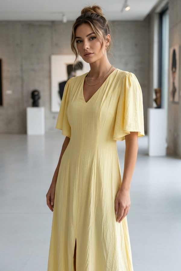 Kadın Kısa Kollu Yırtmaçlı Elbise